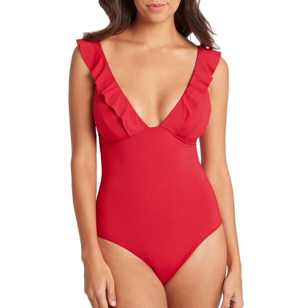 SEA LEVEL Frill One Piece Swimsuit Red 12